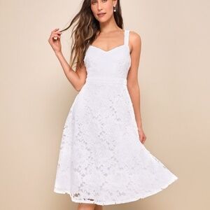 Lulus Divine Beauty White Lace Midi Dress With Pockets - Size M